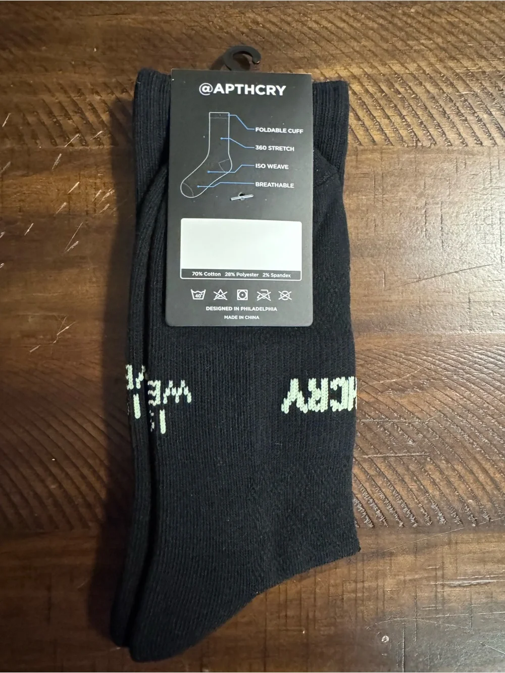 APTHCRY Men's Black Crew Socks with Mint Logo